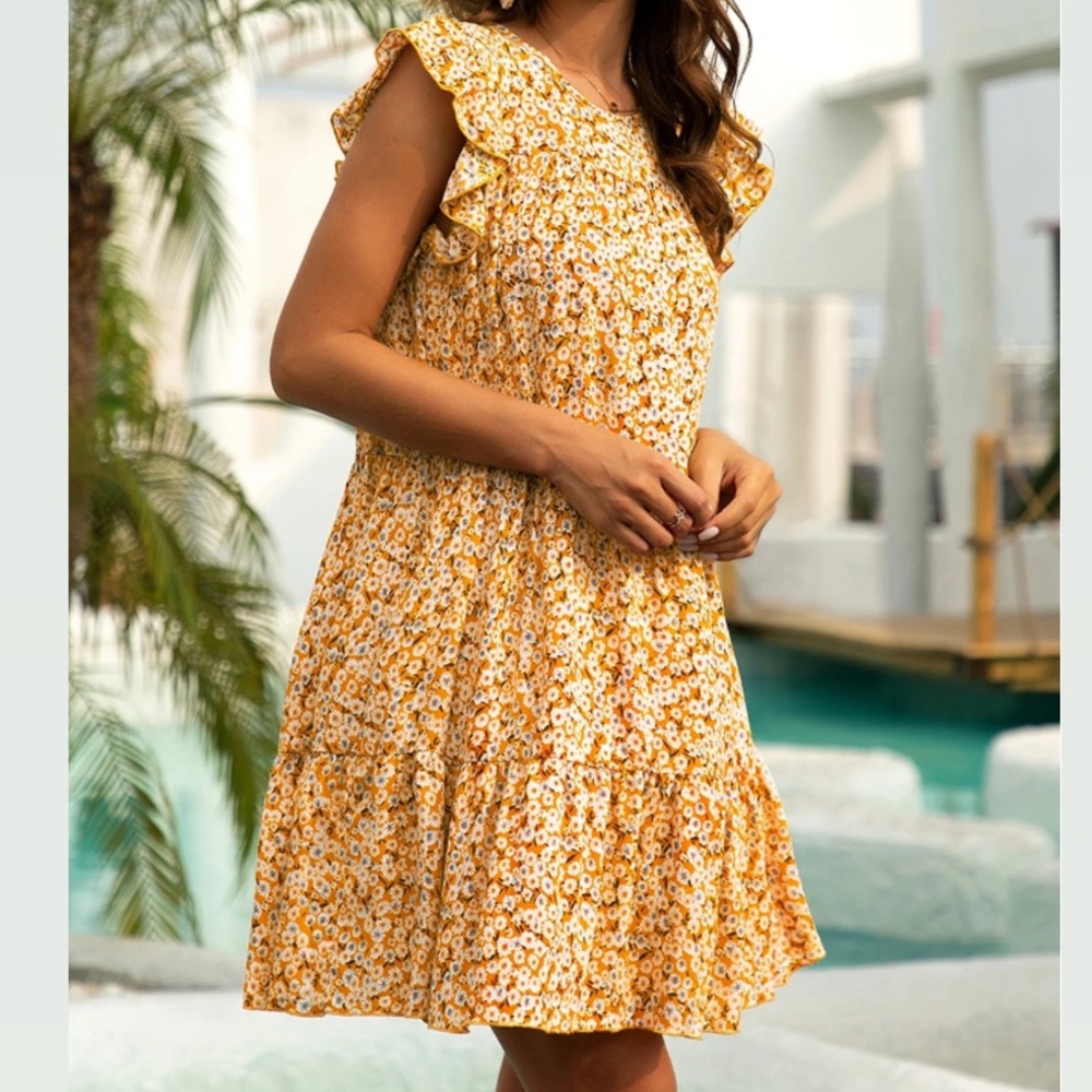 Yellow floral babydoll dress